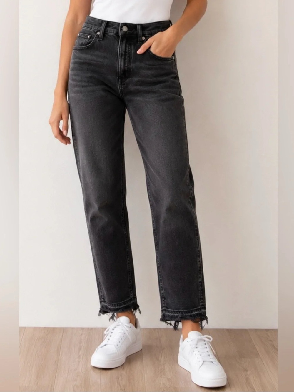 Gap High Rise Vintage Slim Jeans Washed Black Womens 28 Raw Hem